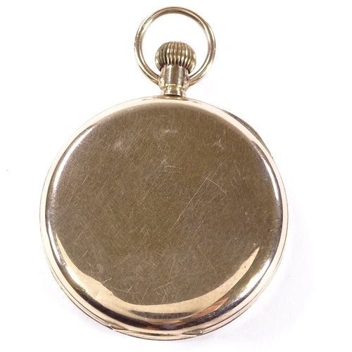 423 - A 9ct gold open-face top-wind pocket watch, white enamel dial with Roman numeral hour markers and su... 