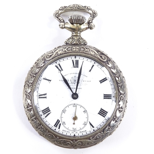 425 - An Art Nouveau silver plated open-face top-wind pocket watch, by Thomas Russell & Son of Liverpool, ... 