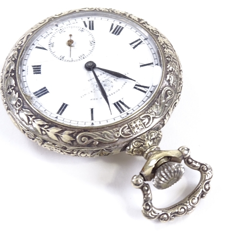 425 - An Art Nouveau silver plated open-face top-wind pocket watch, by Thomas Russell & Son of Liverpool, ... 