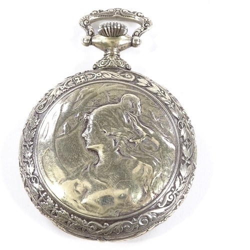 425 - An Art Nouveau silver plated open-face top-wind pocket watch, by Thomas Russell & Son of Liverpool, ... 