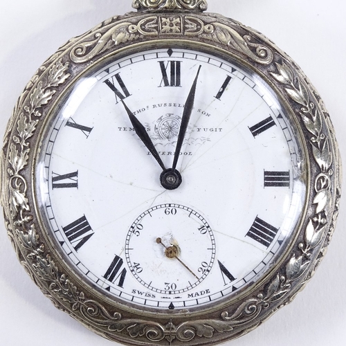 425 - An Art Nouveau silver plated open-face top-wind pocket watch, by Thomas Russell & Son of Liverpool, ... 