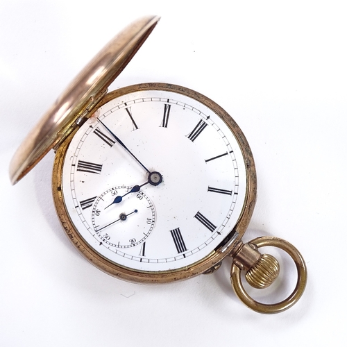 426 - A 9ct rose gold half hunter side-wind pocket watch, white enamel dial with Roman numeral hour marker... 