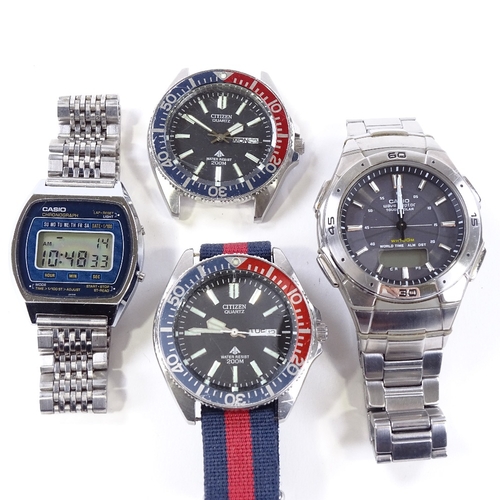 429 - CASIO - 4 stainless steel quartz wristwatches, including Pepsi Bezel Diver models (4)