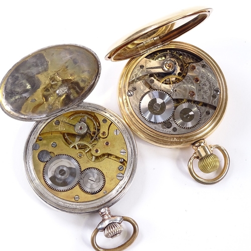 430 - 2 pocket watches, comprising gold plated full hunter Waltham, working order, and a silver-cased Remo... 