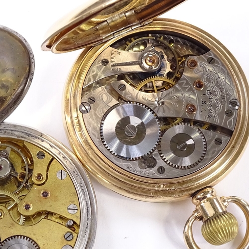 430 - 2 pocket watches, comprising gold plated full hunter Waltham, working order, and a silver-cased Remo... 