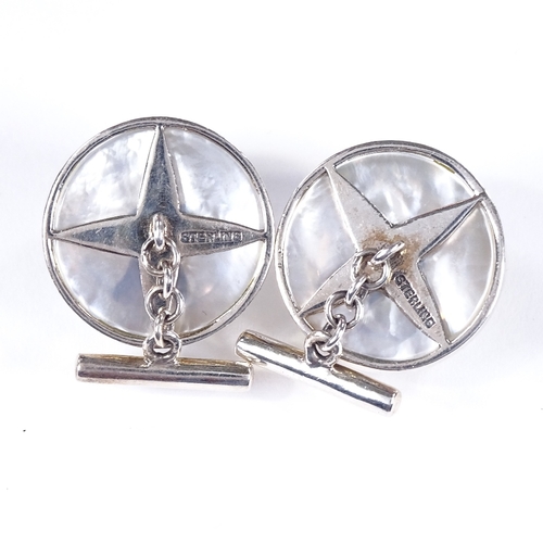 453 - A pair of Essex Crystal sterling silver dog cufflinks, high-domed crystal, panel diameter 19.8mm, 16... 