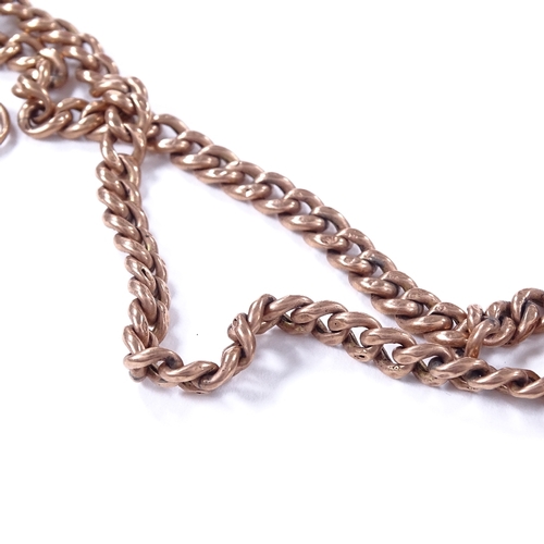 463 - A 9ct rose gold curb link Albert chain, with 2 dog clips and a T-Bar, chain length 46cm, 18.1g