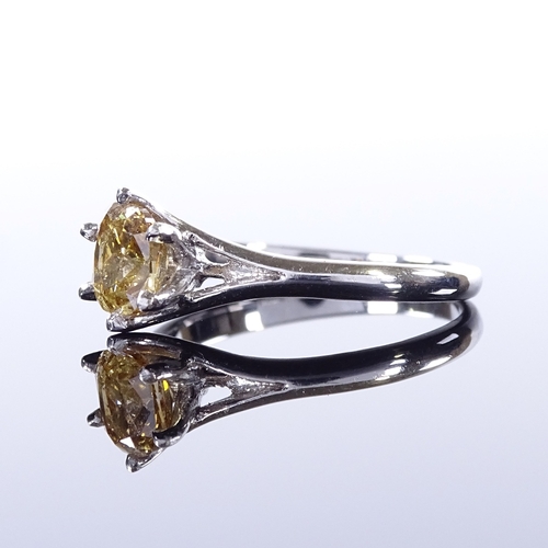 467 - A platinum 1.12ct natural fancy deep brownish yellow solitaire diamond ring, cushion modified brilli... 