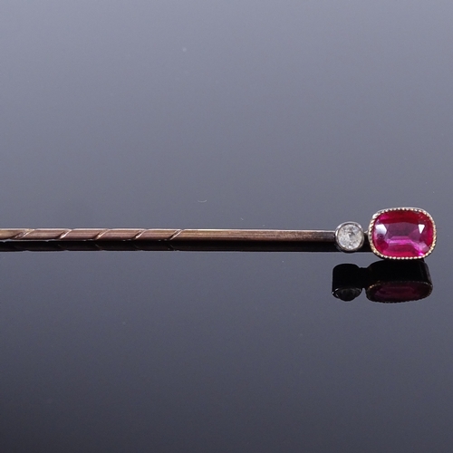 474 - An Austro-Hungarian high carat gold pink topaz and paste stick pin, dog head mark in between A and 4... 