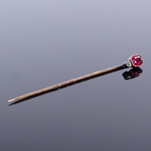 474 - An Austro-Hungarian high carat gold pink topaz and paste stick pin, dog head mark in between A and 4... 