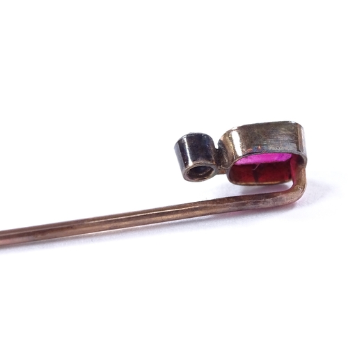 474 - An Austro-Hungarian high carat gold pink topaz and paste stick pin, dog head mark in between A and 4... 