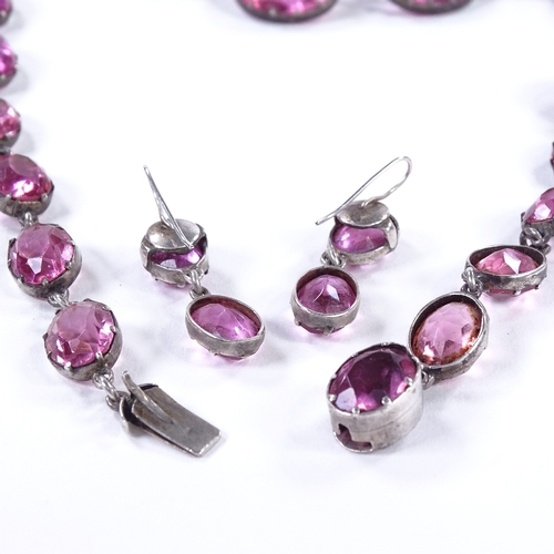 479 - A Georgian unmarked silver pink paste riviere necklace, largest panel length 17.5mm, necklace length... 