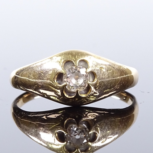 492 - An unmarked gold solitaire diamond gypsy ring, setting height 8.4mm, size M, 1.6g