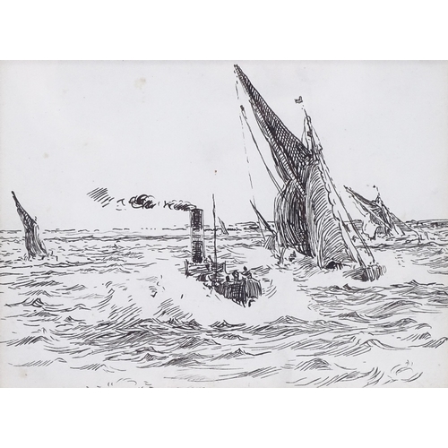 1006 - William Lionel Wyllie (1851 - 1931), pen and ink, tugs and sprits, 4.5