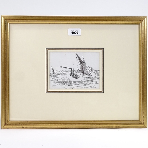 1006 - William Lionel Wyllie (1851 - 1931), pen and ink, tugs and sprits, 4.5