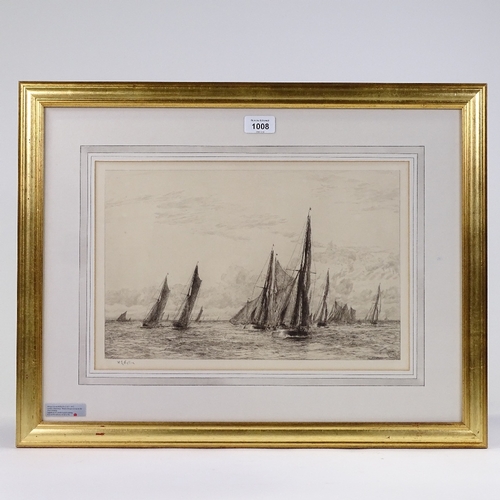 1008 - William Lionel Wyllie (1851 - 1931), etching, Jenkins Swatchway - Thames barges racing on the river ... 