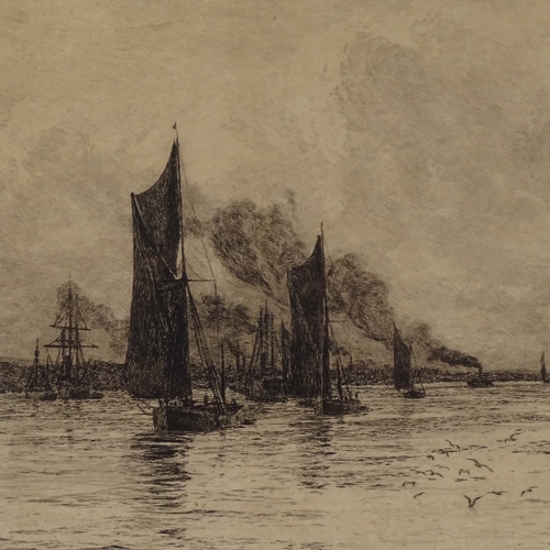 1008 - William Lionel Wyllie (1851 - 1931), etching, Jenkins Swatchway - Thames barges racing on the river ... 