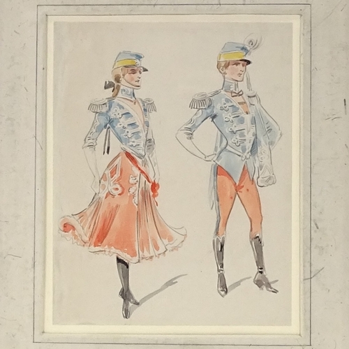 1012 - 3 original watercolour theatrical costume designs, circa 1900, all unsigned, largest 16