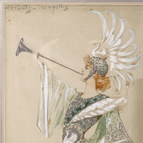 1012 - 3 original watercolour theatrical costume designs, circa 1900, all unsigned, largest 16