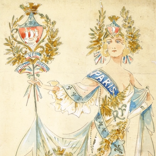 1013 - Minon, pair of original watercolour theatrical costume designs, circa 1900, signed, 12.5