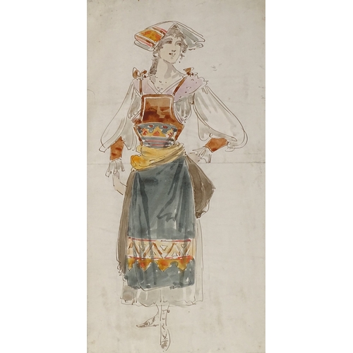 1014 - A group of original watercolour theatrical costume designs, circa 1900, all unsigned, largest 14