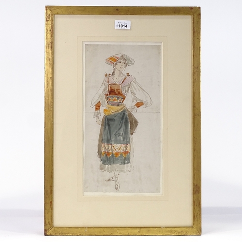 1014 - A group of original watercolour theatrical costume designs, circa 1900, all unsigned, largest 14