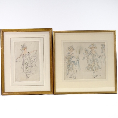 1014 - A group of original watercolour theatrical costume designs, circa 1900, all unsigned, largest 14