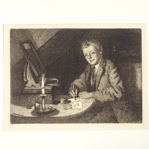 1015 - Charles Spencelayh, 4 etchings, caricature portraits, all signed in the plate, together with a refer... 