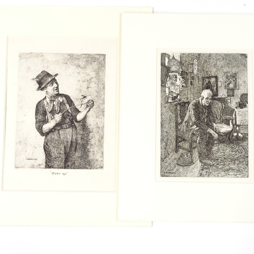 1015 - Charles Spencelayh, 4 etchings, caricature portraits, all signed in the plate, together with a refer... 