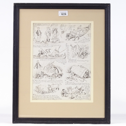 1016 - George Gordon Fraser, original pen and ink cartoon boating study, signed verso, 12.5