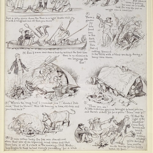 1016 - George Gordon Fraser, original pen and ink cartoon boating study, signed verso, 12.5