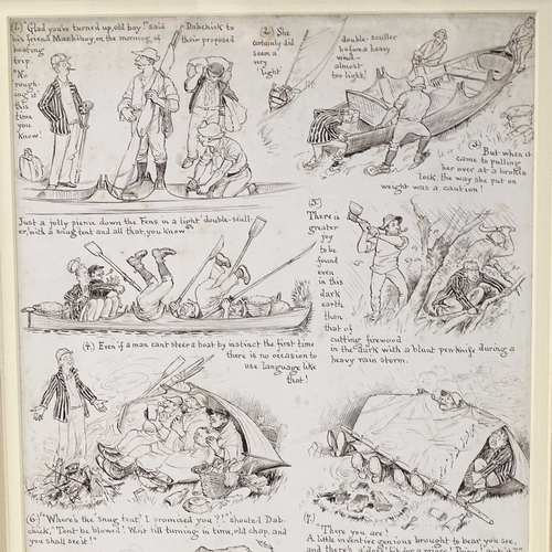 1016 - George Gordon Fraser, original pen and ink cartoon boating study, signed verso, 12.5