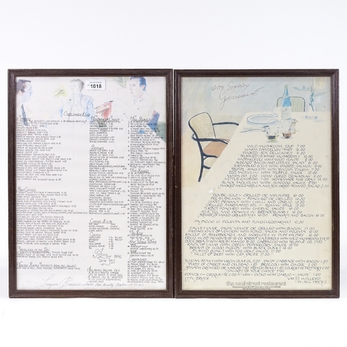 1018 - David Hockney, 4 menu card prints, including Langans Brasserie and Maxim's, framed (4)