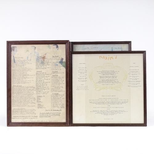 1018 - David Hockney, 4 menu card prints, including Langans Brasserie and Maxim's, framed (4)