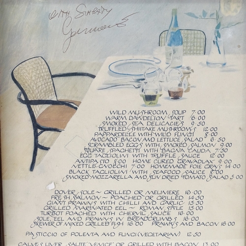 1018 - David Hockney, 4 menu card prints, including Langans Brasserie and Maxim's, framed (4)