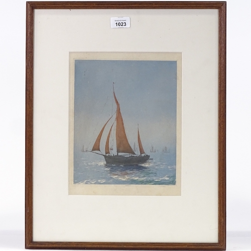 1023 - Colour lithograph, circa 1910, sailing boats, unsigned, image 10