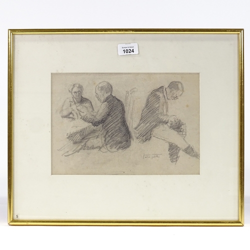 1024 - Henryk Gotlib, pencil sketch, card players, 8