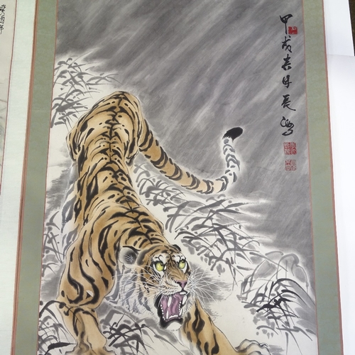 1028 - 2 Chinese scroll paintings, tiger studies