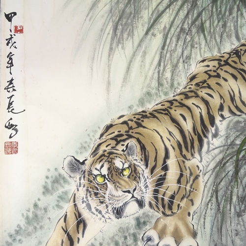 1029 - A Chinese scroll painting, tiger study