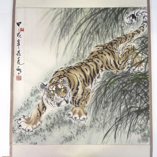 1029 - A Chinese scroll painting, tiger study