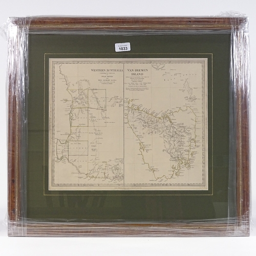 1033 - A 19th century hand coloured map of Western Australia and Van Diemen Island 1833, image 12.5