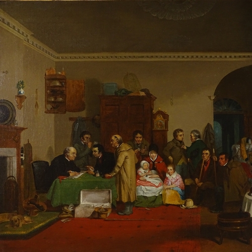 1037 - Circle of David Wilkie, oil on canvas, rent day, 28