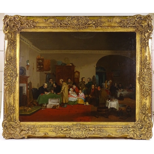 1037 - Circle of David Wilkie, oil on canvas, rent day, 28