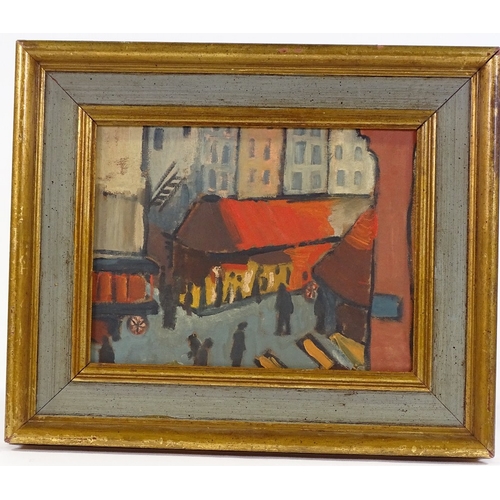 1038 - Oil on board, impressionist market scene, unsigned, 9