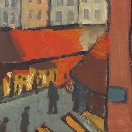 1038 - Oil on board, impressionist market scene, unsigned, 9