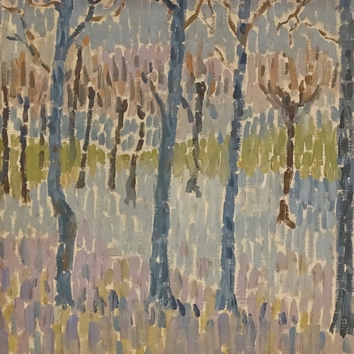 1039 - Oil on canvas, impressionist orchard view, unsigned, 12