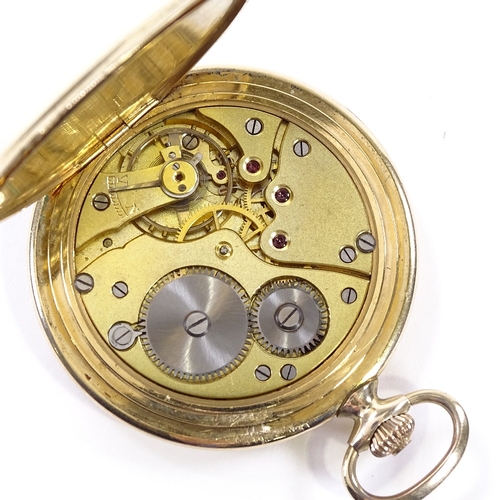 421 - An Art Deco gold plated full hunter pocket watch, by Favor, champagne dial with gilt Arabic numerals... 