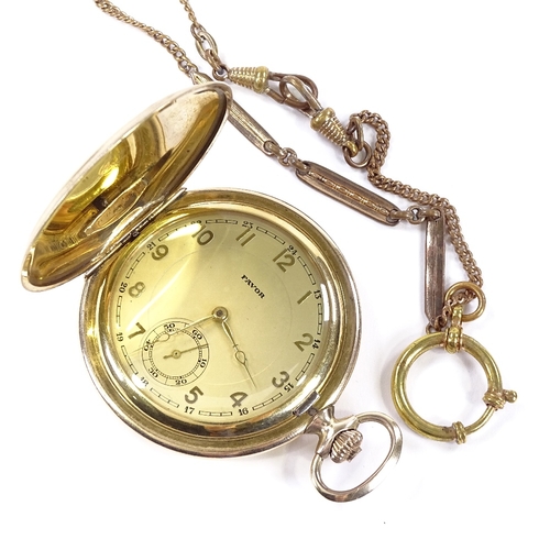 421 - An Art Deco gold plated full hunter pocket watch, by Favor, champagne dial with gilt Arabic numerals... 