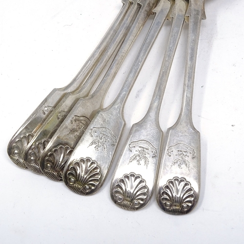 679 - A set of silver Fiddle and Shell pattern cutlery, comprising 6 dinner forks, 6 dinner spoons, 6 dess... 