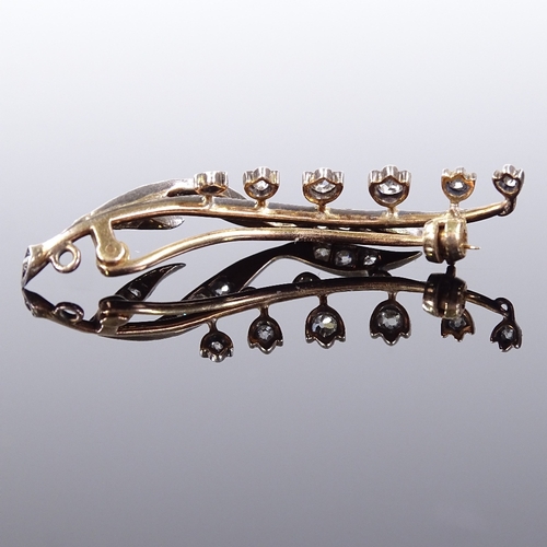 526 - A Victorian unmarked gold diamond floral spray brooch, brooch length 44mm, 3.3g